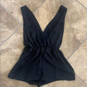 Blacked laced silk romper - Stella